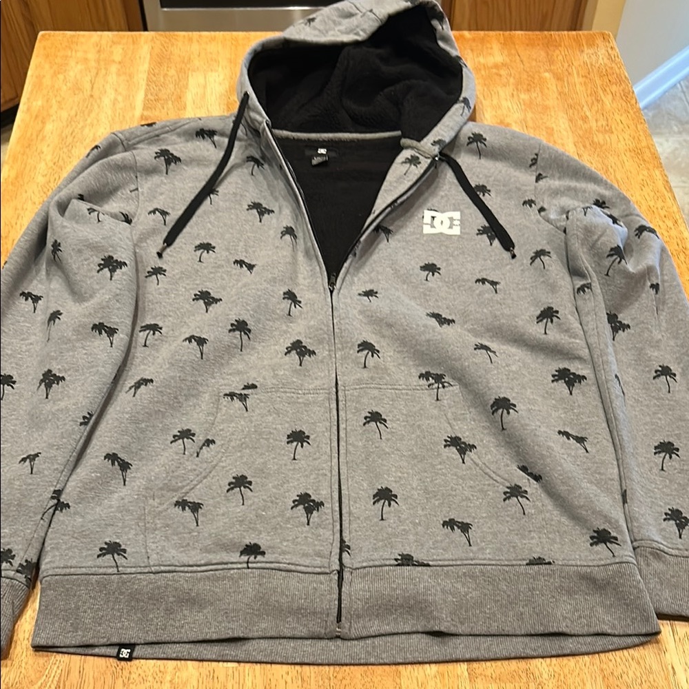 DC Men's Gray Zip-Up Hoodie with Palm Print